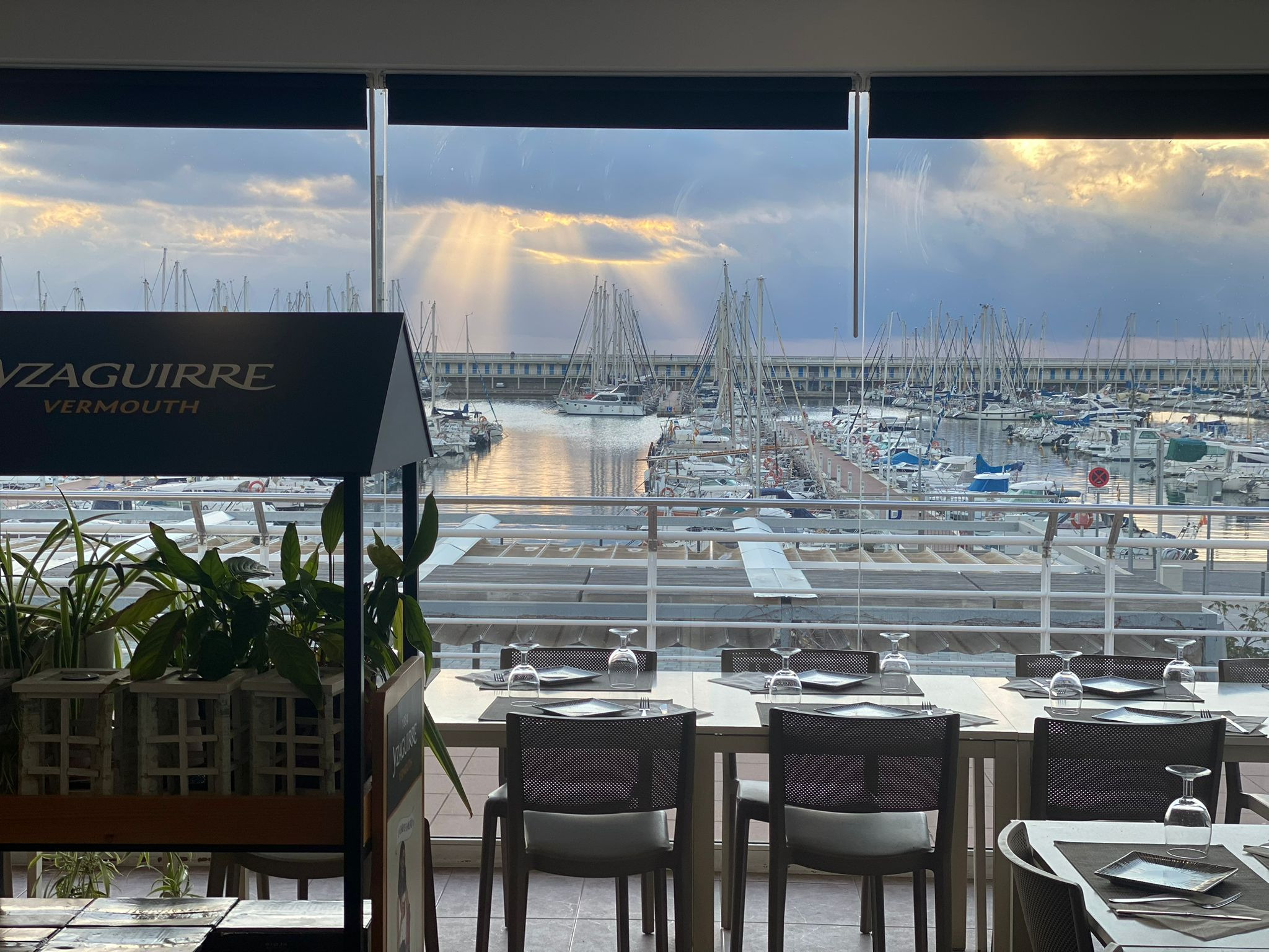 The terrace overlooking the marina